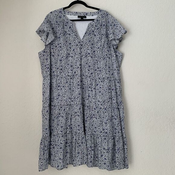 Lane Bryant Dress Plus 22 Blue Ditsy Floral Flutter Sleeve Cottagecore Peasant - Picture 1 of 9